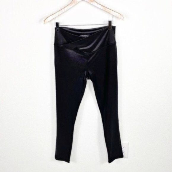 NEW WeWoreWhat High Waist Splice Shine Leggings Black Size L - Picture 1 of 8